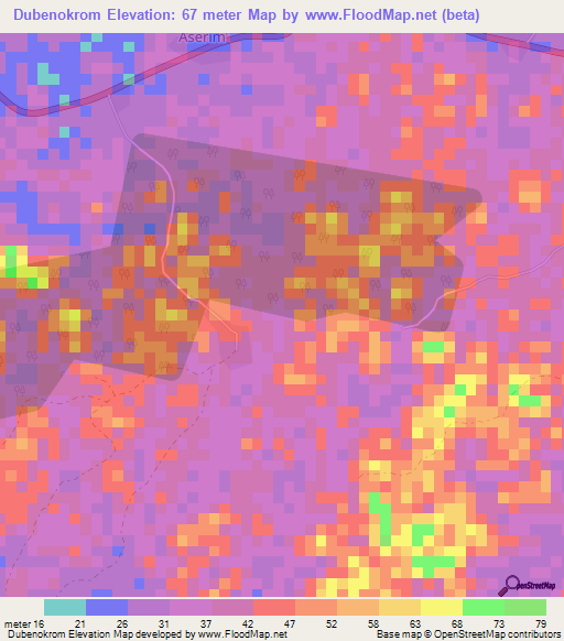 Dubenokrom,Ghana Elevation Map