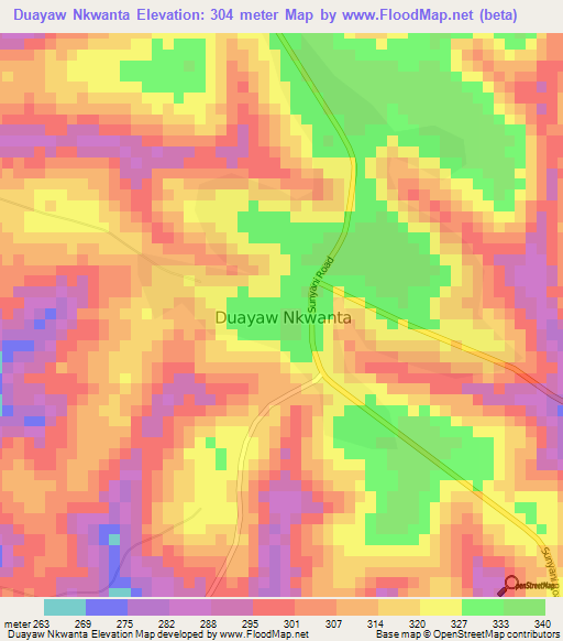 Duayaw Nkwanta,Ghana Elevation Map