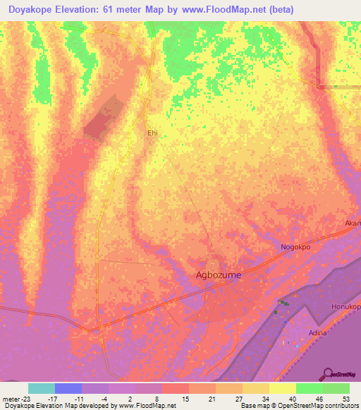 Doyakope,Ghana Elevation Map