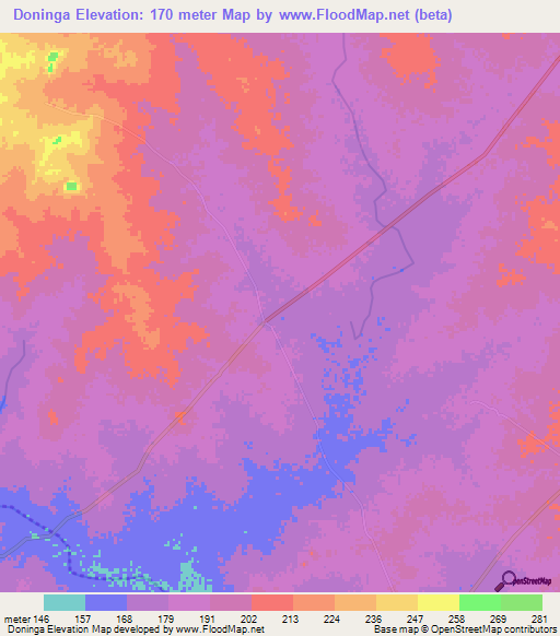 Doninga,Ghana Elevation Map