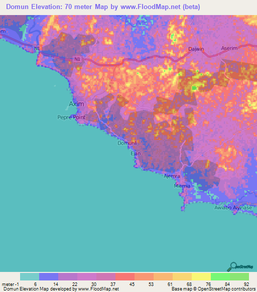 Domun,Ghana Elevation Map