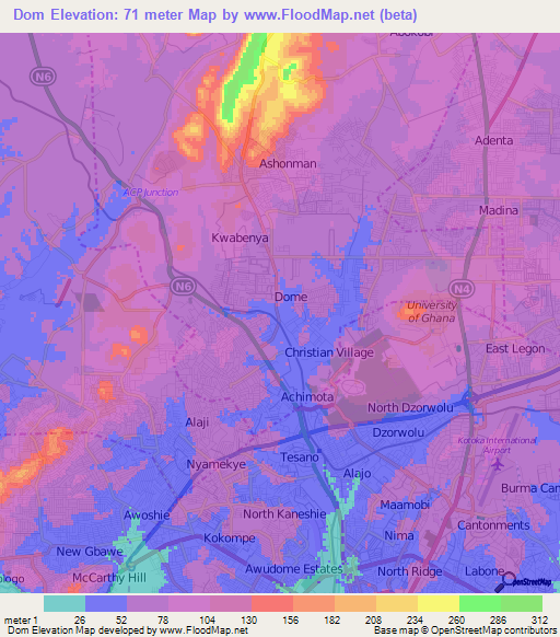 Dom,Ghana Elevation Map