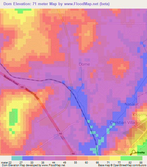 Dom,Ghana Elevation Map