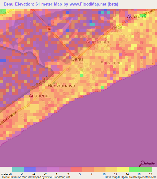 Denu,Ghana Elevation Map