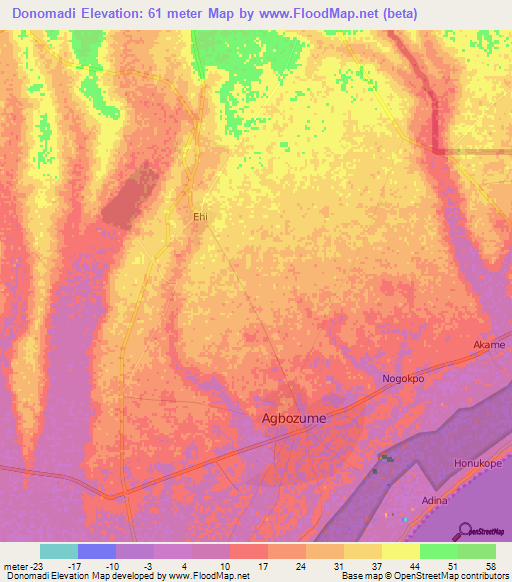 Donomadi,Ghana Elevation Map