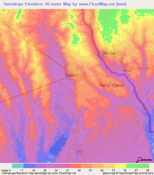 Demakope,Ghana Elevation Map