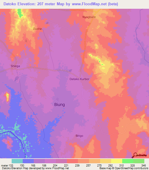 Datoko,Ghana Elevation Map