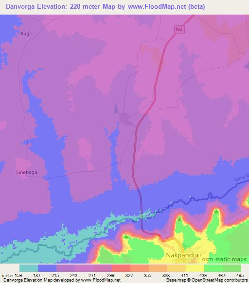 Danvorga,Ghana Elevation Map