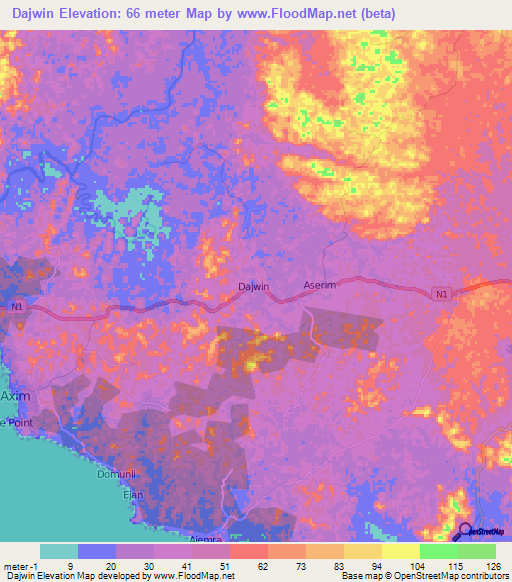 Dajwin,Ghana Elevation Map