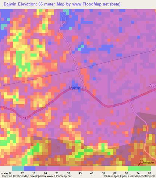 Dajwin,Ghana Elevation Map