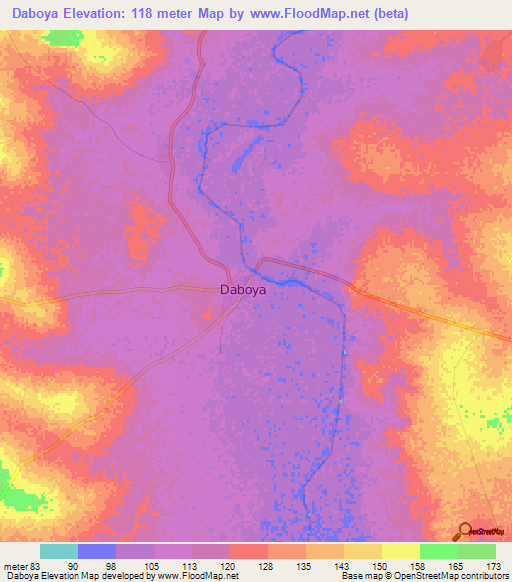 Daboya,Ghana Elevation Map