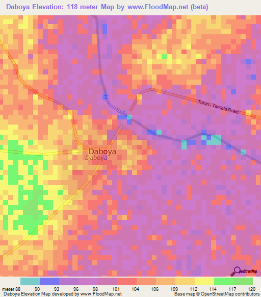 Daboya,Ghana Elevation Map