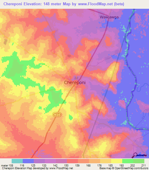 Chereponi,Ghana Elevation Map