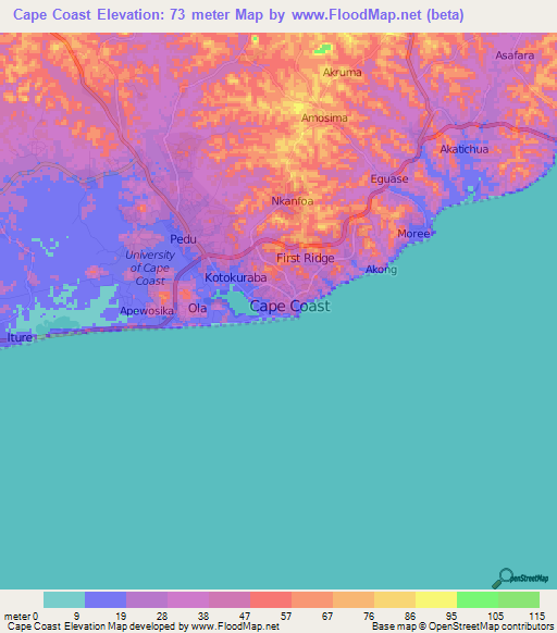 Cape Coast,Ghana Elevation Map