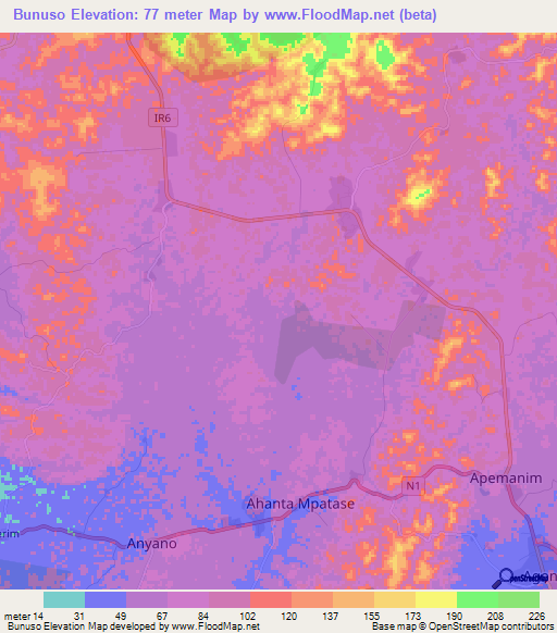 Bunuso,Ghana Elevation Map