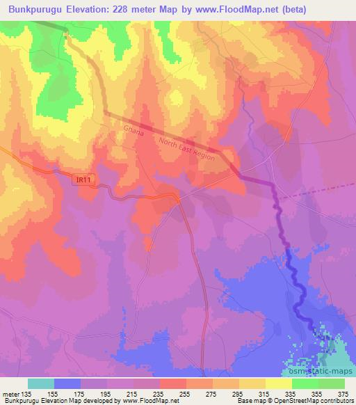 Bunkpurugu,Ghana Elevation Map