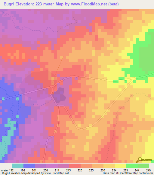 Bugri,Ghana Elevation Map