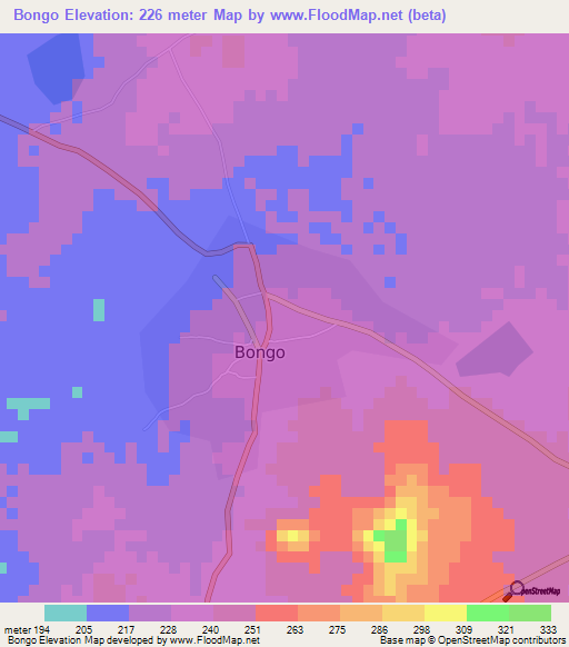 Bongo,Ghana Elevation Map