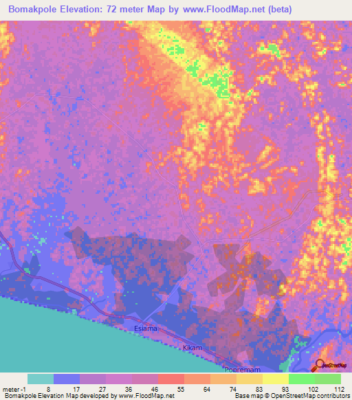 Bomakpole,Ghana Elevation Map