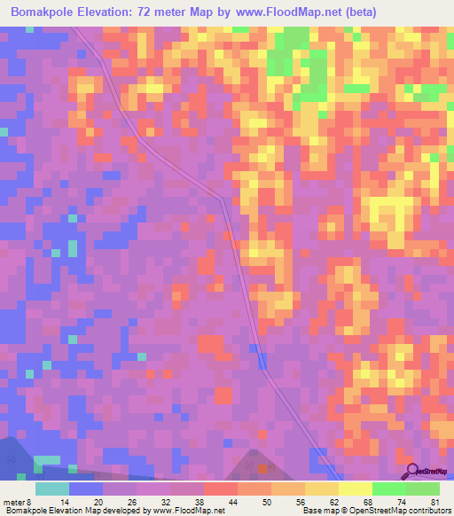 Bomakpole,Ghana Elevation Map