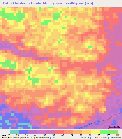 Bokro,Ghana Elevation Map