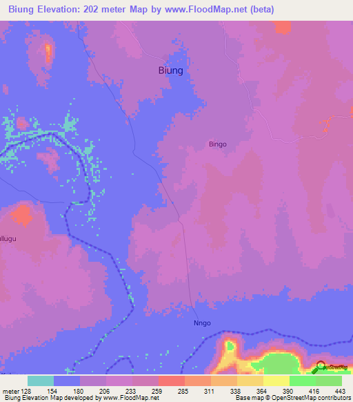 Biung,Ghana Elevation Map