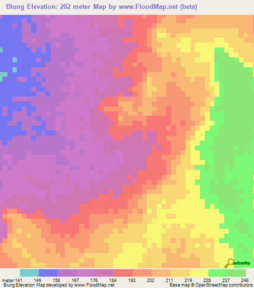 Biung,Ghana Elevation Map