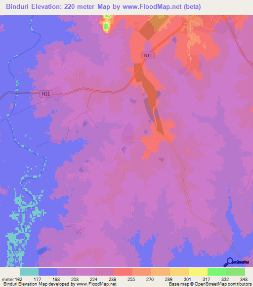 Binduri,Ghana Elevation Map