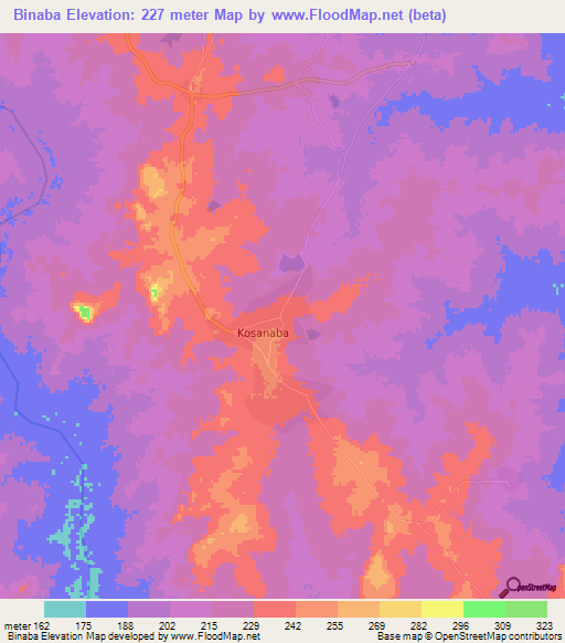 Binaba,Ghana Elevation Map