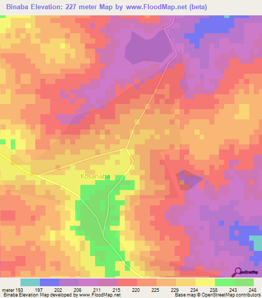 Binaba,Ghana Elevation Map