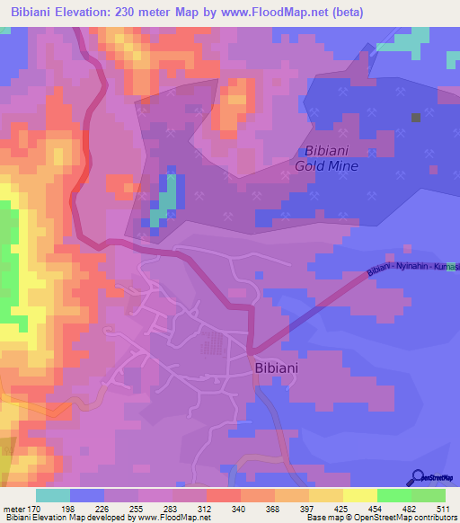 Bibiani,Ghana Elevation Map