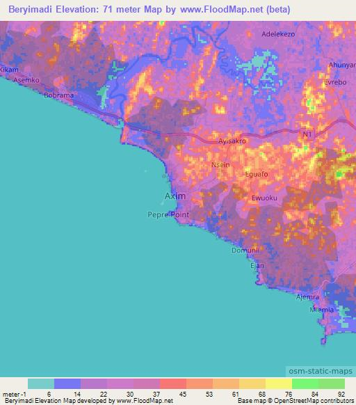 Beryimadi,Ghana Elevation Map