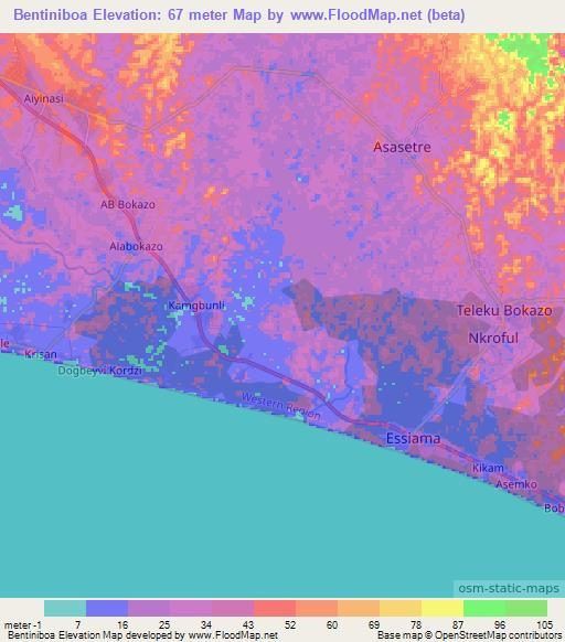 Bentiniboa,Ghana Elevation Map