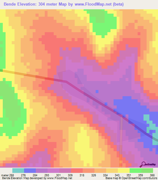 Bende,Ghana Elevation Map