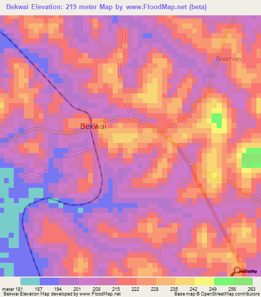 Bekwai,Ghana Elevation Map