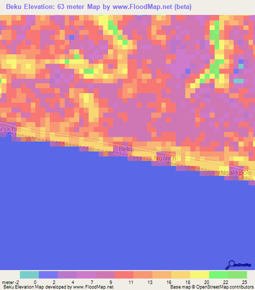 Beku,Ghana Elevation Map