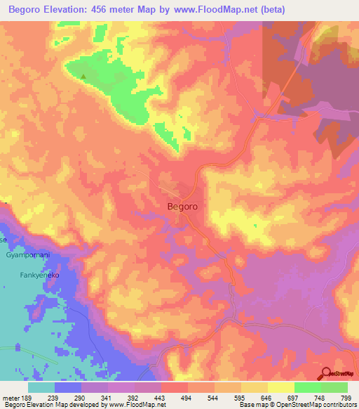 Begoro,Ghana Elevation Map