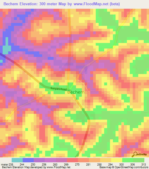 Bechem,Ghana Elevation Map