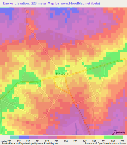 Bawku,Ghana Elevation Map