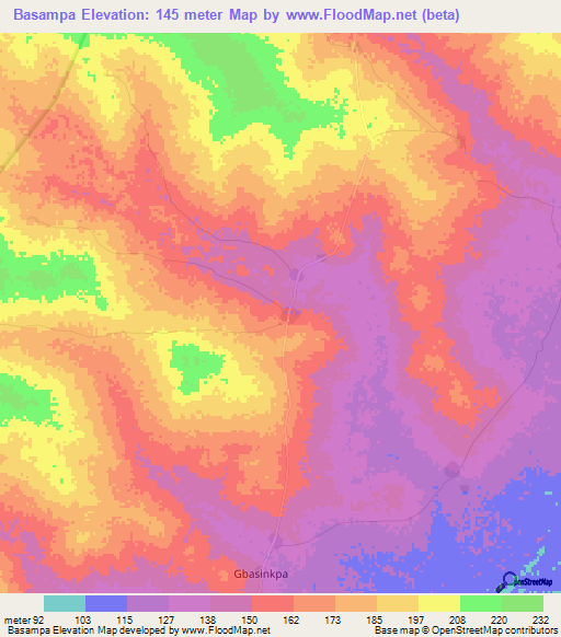 Basampa,Ghana Elevation Map