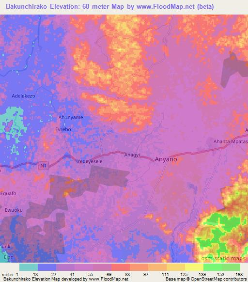 Bakunchirako,Ghana Elevation Map