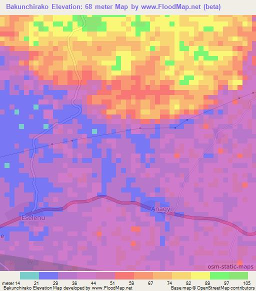 Bakunchirako,Ghana Elevation Map