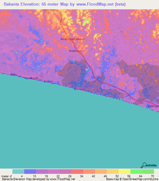 Bakanta,Ghana Elevation Map