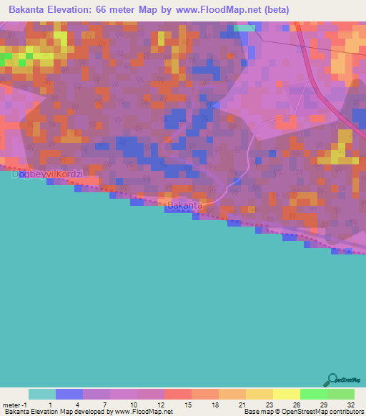 Bakanta,Ghana Elevation Map