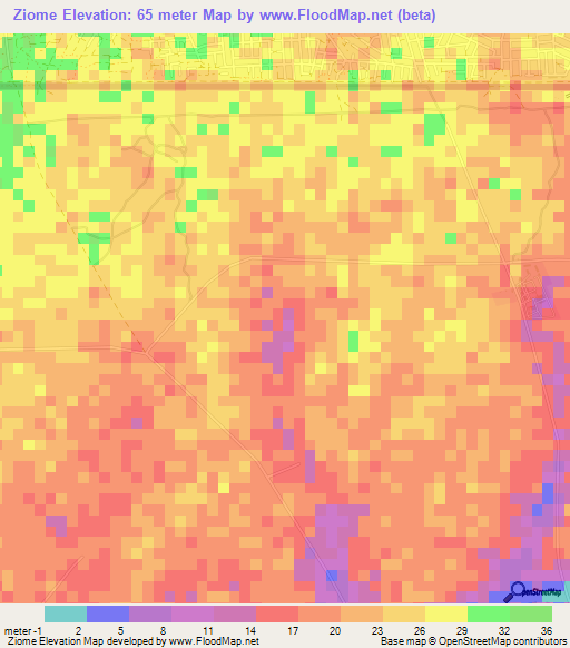 Ziome,Ghana Elevation Map