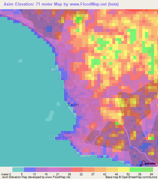 Axim,Ghana Elevation Map