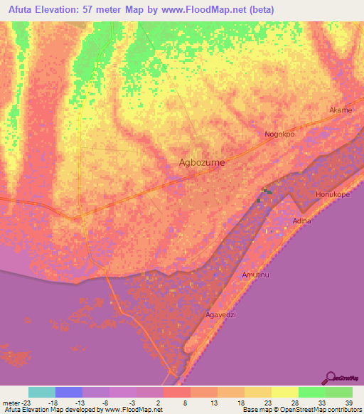 Afuta,Ghana Elevation Map