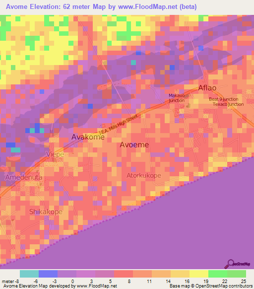 Avome,Ghana Elevation Map