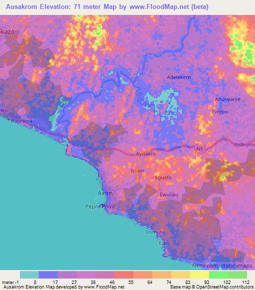 Ausakrom,Ghana Elevation Map