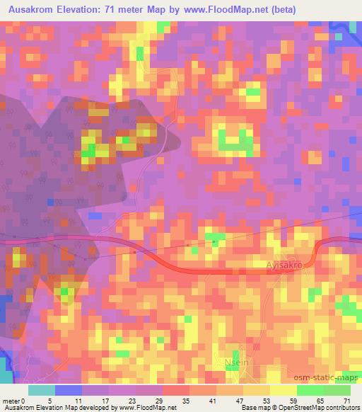 Ausakrom,Ghana Elevation Map